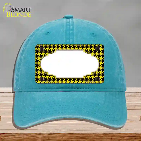 Yellow Black Houndstooth Scallop Center Novelty License Plate Hat Unconstructed Cotton / Lake Blue