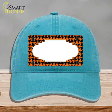 Orange Black Houndstooth Scallop Center Novelty License Plate Hat Unconstructed Cotton / Lake Blue