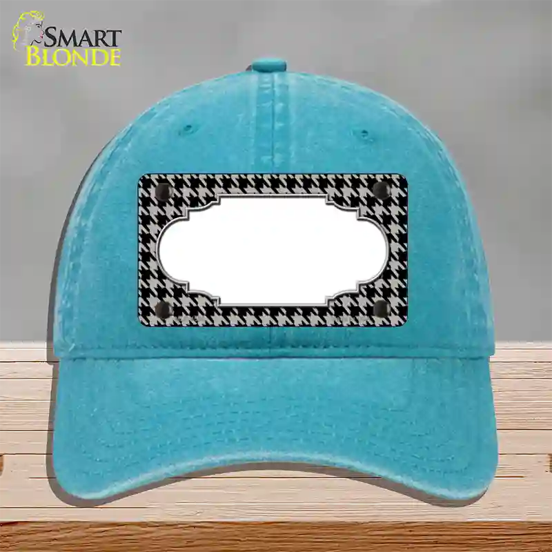 Grey Black Houndstooth Scallop Center Novelty License Plate Hat Unconstructed Cotton / Lake Blue