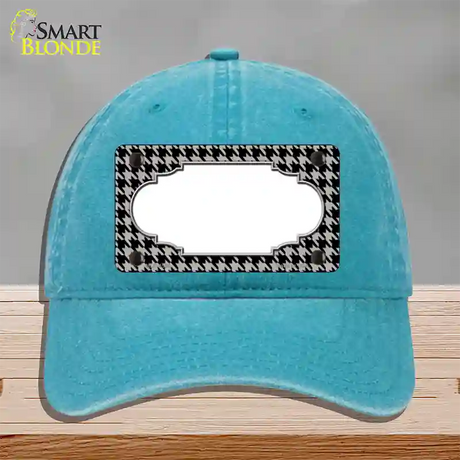 Grey Black Houndstooth Scallop Center Novelty License Plate Hat Unconstructed Cotton / Lake Blue