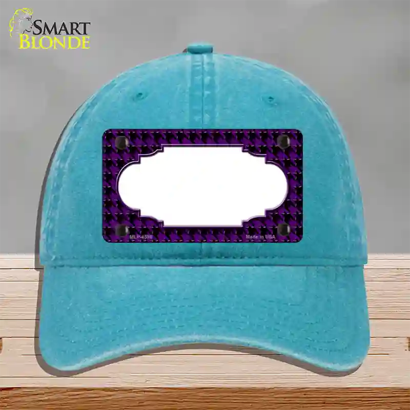 Purple Black Houndstooth Scallop Center Novelty License Plate Hat Unconstructed Cotton / Lake Blue