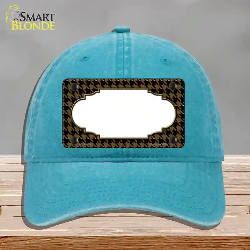 Brown Black Houndstooth Scallop Center Novelty License Plate Hat Unconstructed Cotton / Lake Blue