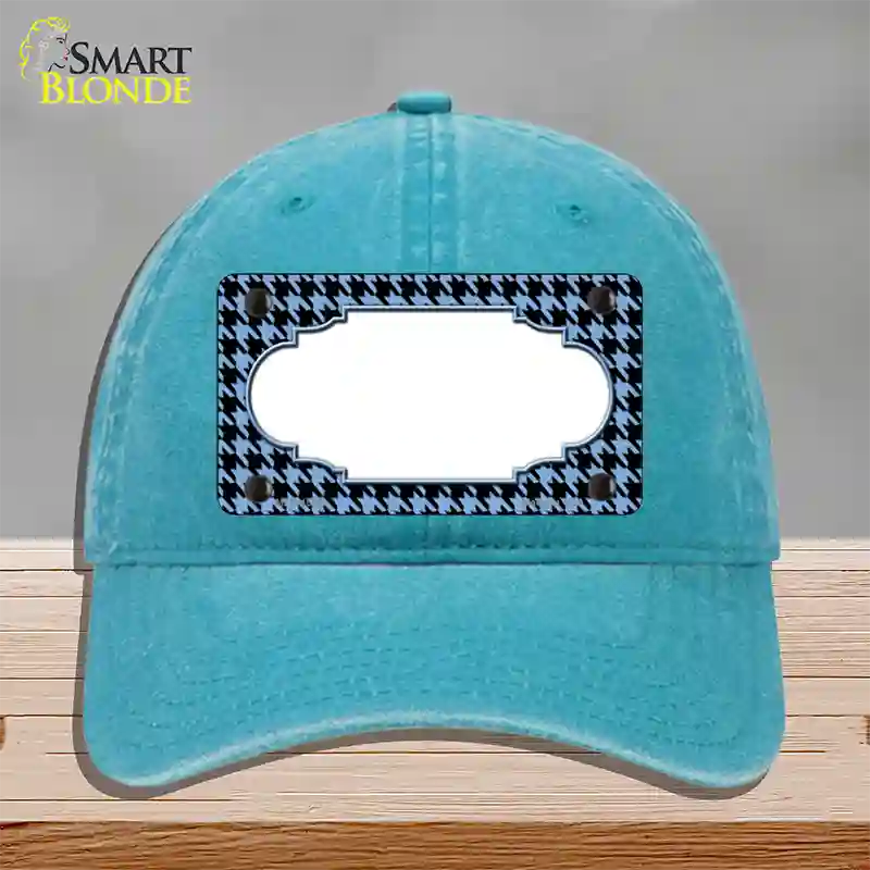 Light Blue Black Houndstooth Scallop Center Novelty License Plate Hat Unconstructed Cotton / Lake Blue