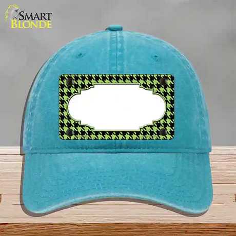 Lime Green Black Houndstooth Scallop Center Novelty License Plate Hat Unconstructed Cotton / Lake Blue