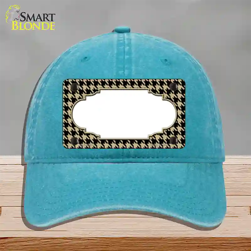 Gold Black Houndstooth Scallop Center Novelty License Plate Hat Unconstructed Cotton / Lake Blue