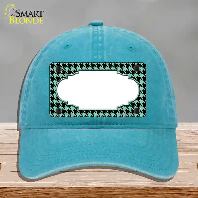 Mint Black Houndstooth Scallop Center Novelty License Plate Hat Unconstructed Cotton / Lake Blue