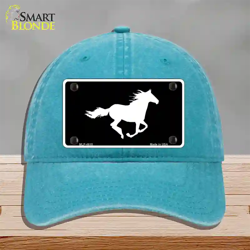 Running Horse Novelty License Plate Hat Unconstructed Cotton / Lake Blue