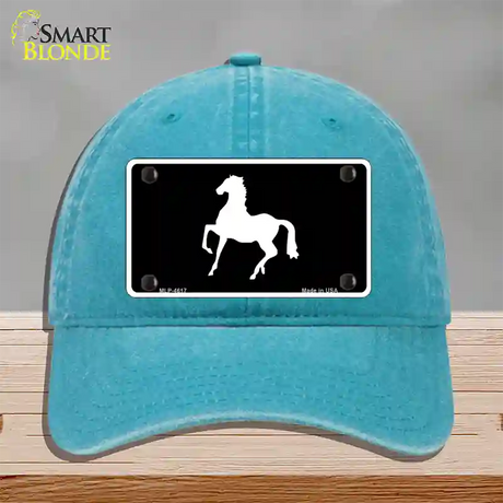 Horse Prancing Novelty License Plate Hat Unconstructed Cotton / Lake Blue