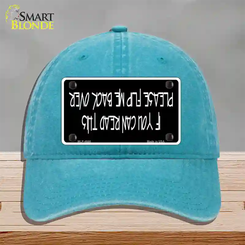 Flip Me Over Metal Novelty License Plate Hat Unconstructed Cotton / Lake Blue