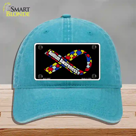 Autism Awareness Ribbon Novelty License Plate Hat Unconstructed Cotton / Lake Blue