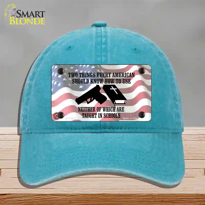 Every American Should Know Novelty License Plate Hat Unconstructed Cotton / Lake Blue