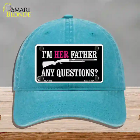 Im Her Father Novelty License Plate Hat Unconstructed Cotton / Lake Blue