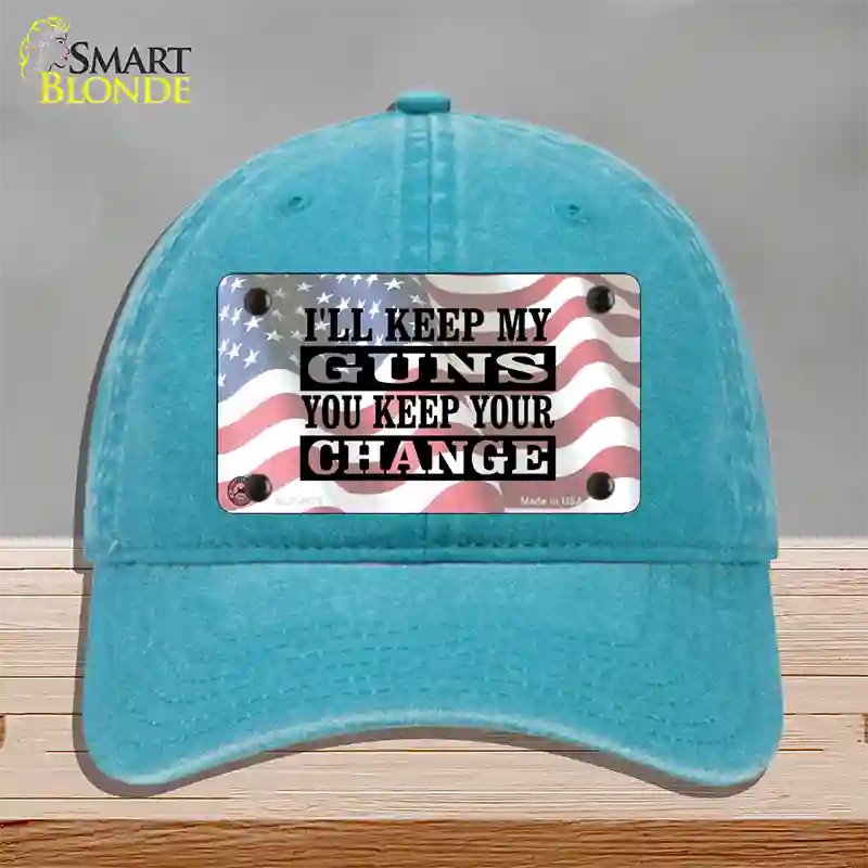 Ill Keep My Guns Novelty License Plate Hat Unconstructed Cotton / Lake Blue