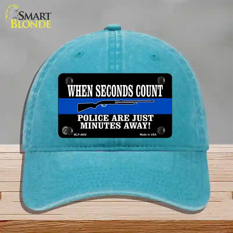 Police Are Just Minutes Away Novelty License Plate Hat Unconstructed Cotton / Lake Blue