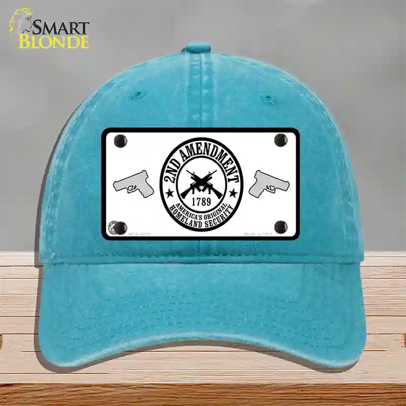 2nd Amendment Novelty License Plate Hat Unconstructed Cotton / Lake Blue