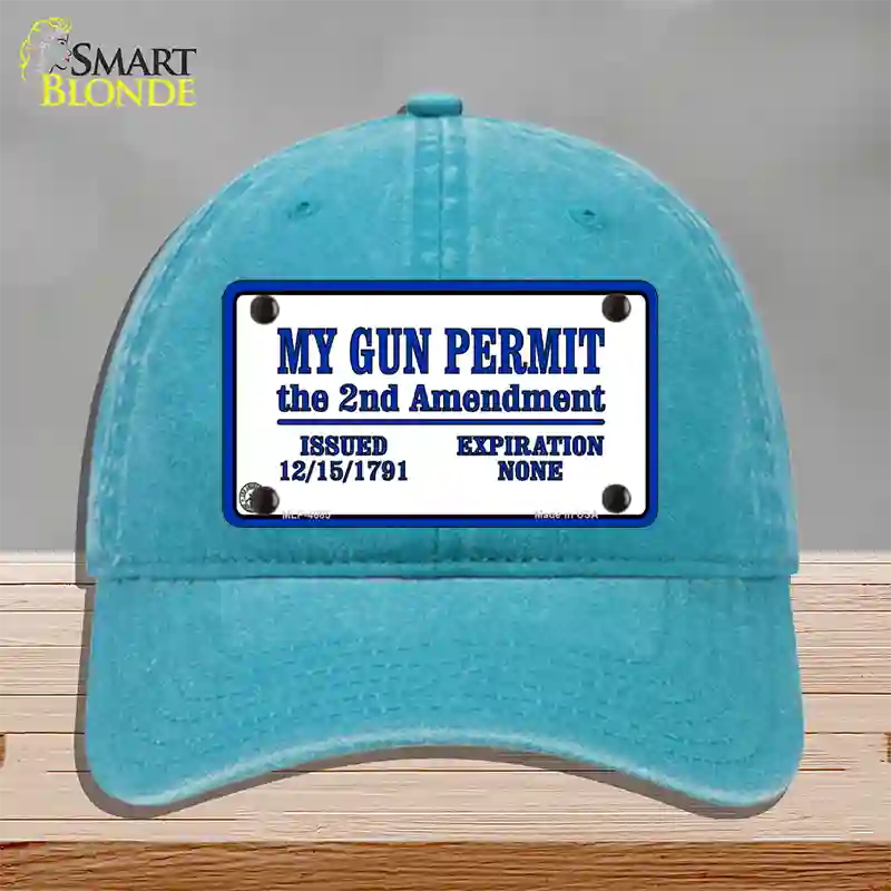 My Gun Permit Novelty License Plate Hat Unconstructed Cotton / Lake Blue