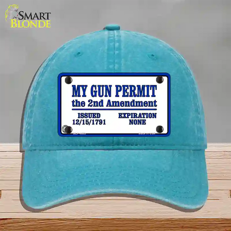 My Gun Permit Novelty License Plate Hat Unconstructed Cotton / Lake Blue