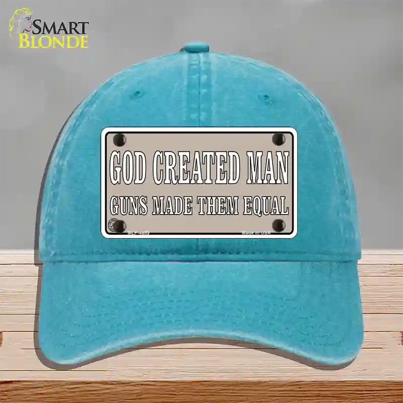 Guns Made Them Equal Novelty License Plate Hat Unconstructed Cotton / Lake Blue