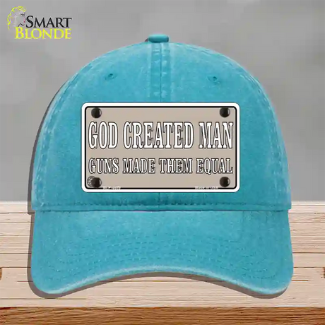 Guns Made Them Equal Novelty License Plate Hat Unconstructed Cotton / Lake Blue