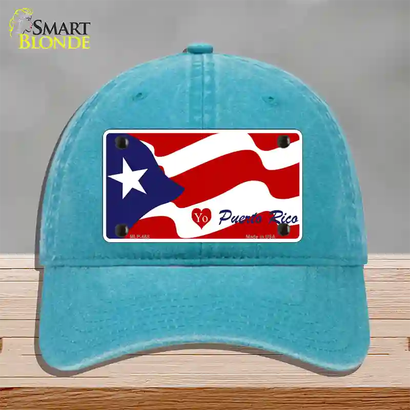 I Love Puerto Rico Novelty License Plate Hat Unconstructed Cotton / Lake Blue