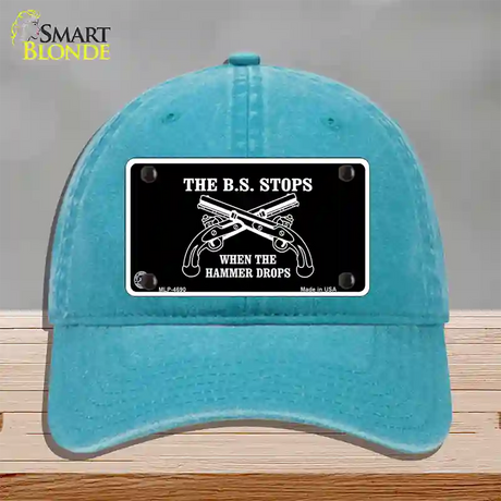 The BS Stops Novelty License Plate Hat Unconstructed Cotton / Lake Blue