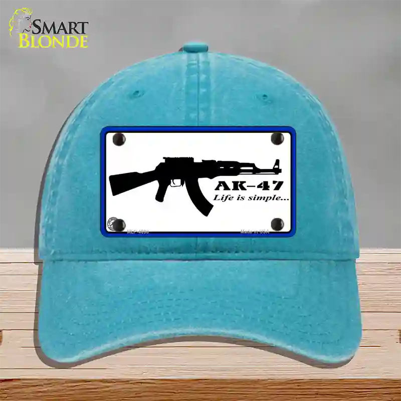 Life Is Simple Novelty License Plate Hat Unconstructed Cotton / Lake Blue