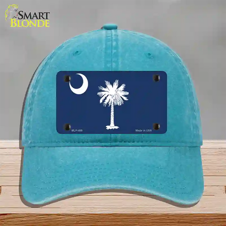 South Carolina State Flag Novelty License Plate Hat Unconstructed Cotton / Lake Blue