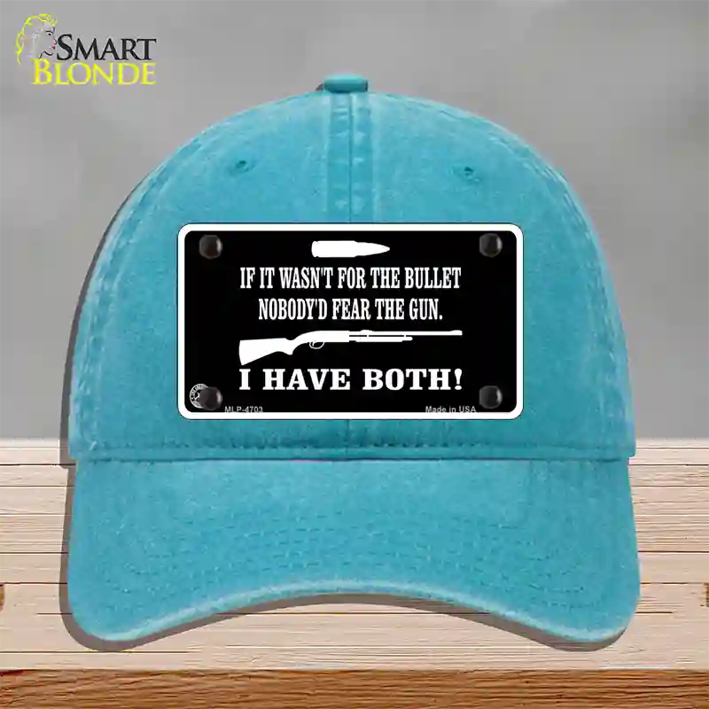 No Bullet No Gun Fear Novelty License Plate Hat Unconstructed Cotton / Lake Blue