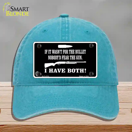 No Bullet No Gun Fear Novelty License Plate Hat Unconstructed Cotton / Lake Blue