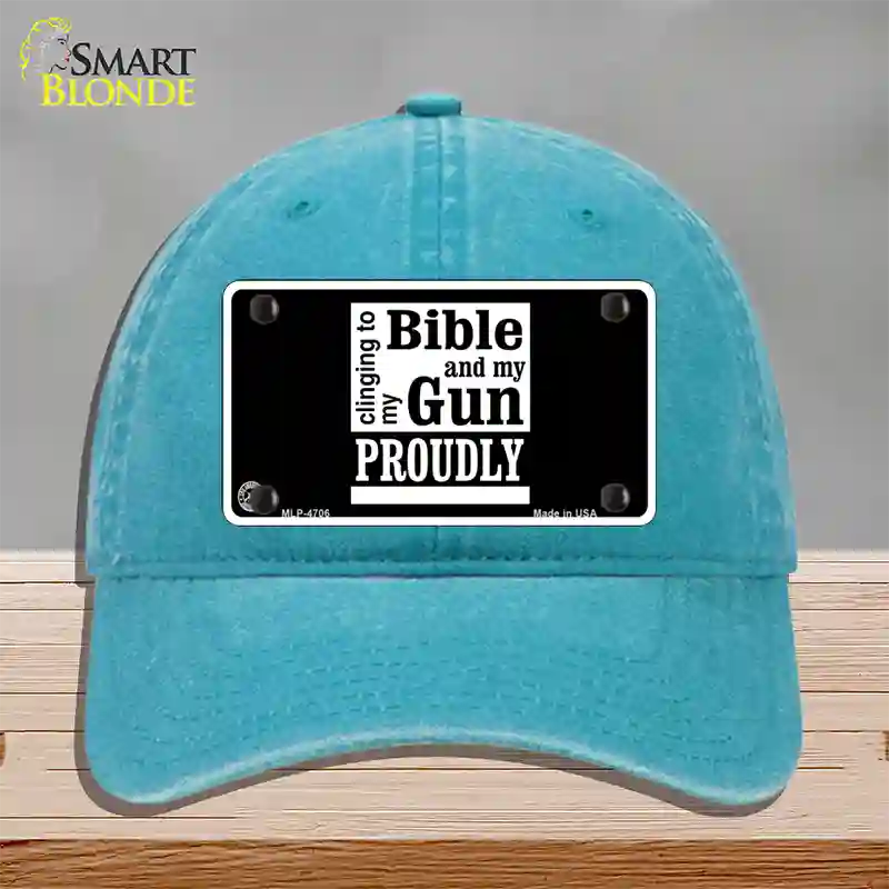 My Bible And My Gun Novelty License Plate Hat Unconstructed Cotton / Lake Blue