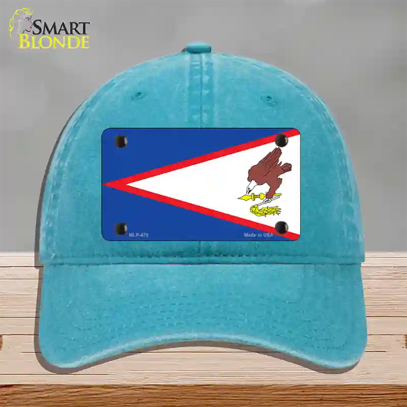 American Samoa Flag Novelty License Plate Hat Unconstructed Cotton / Lake Blue