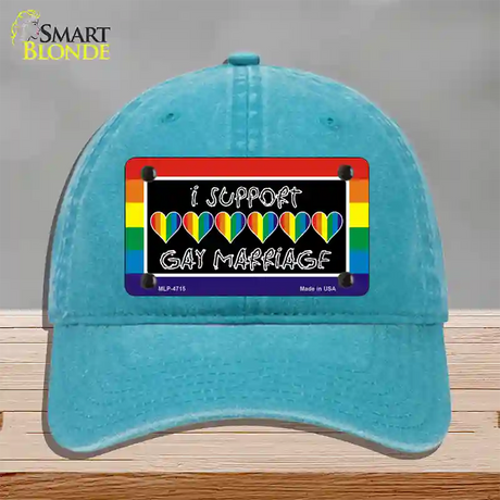 Support Gay Marriage Novelty License Plate Hat Unconstructed Cotton / Lake Blue