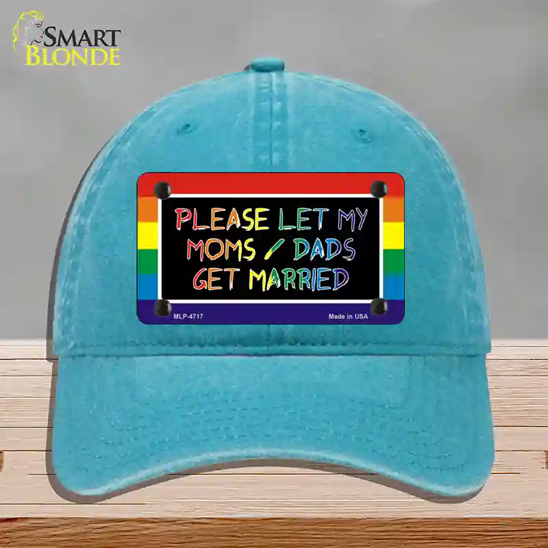 Please Let My Moms And Dads Novelty License Plate Hat Unconstructed Cotton / Lake Blue