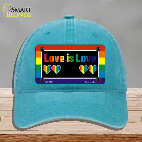 Love Is Love Novelty License Plate Hat Unconstructed Cotton / Lake Blue