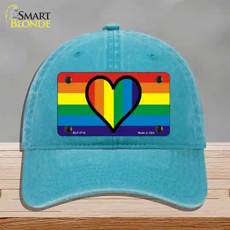 Rainbow Heart Novelty License Plate Hat Unconstructed Cotton / Lake Blue