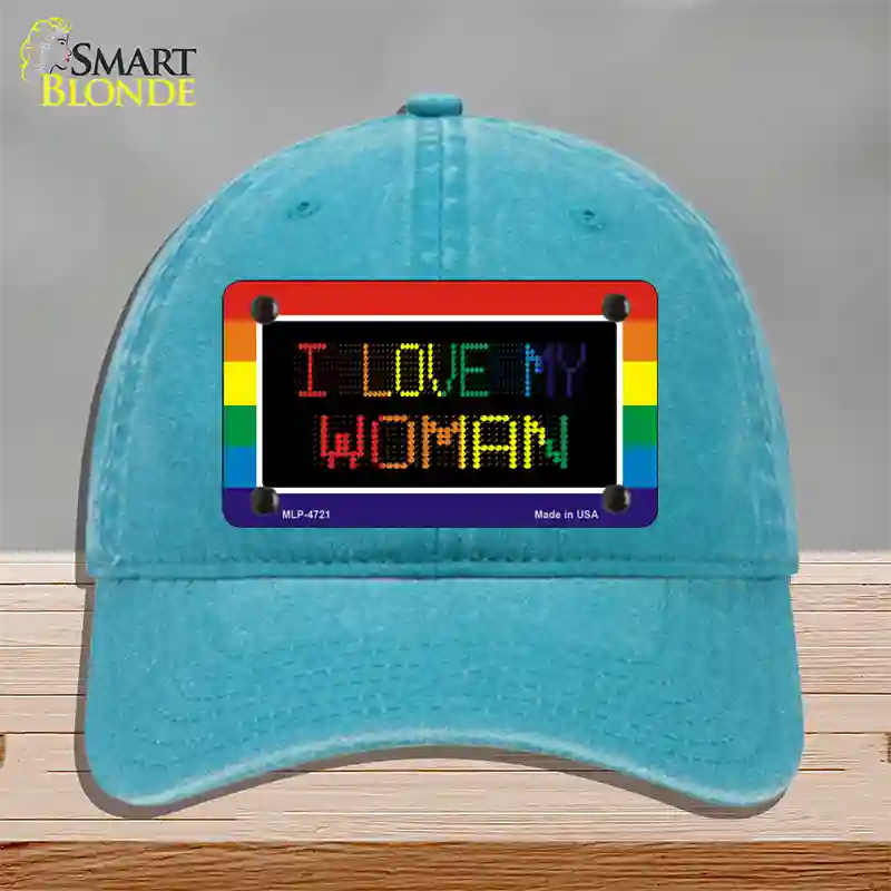 I Love My Woman Novelty License Plate Hat Unconstructed Cotton / Lake Blue