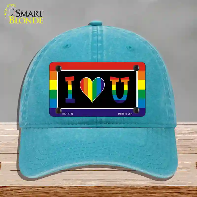 I Love U Novelty License Plate Hat Unconstructed Cotton / Lake Blue