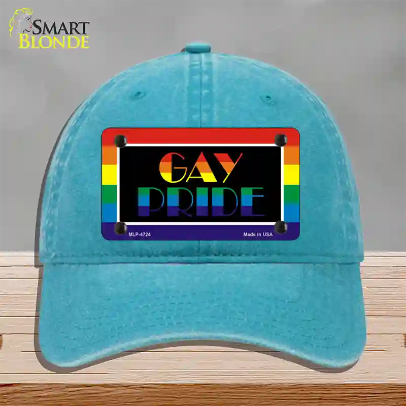 Gay Pride Novelty License Plate Hat Unconstructed Cotton / Lake Blue