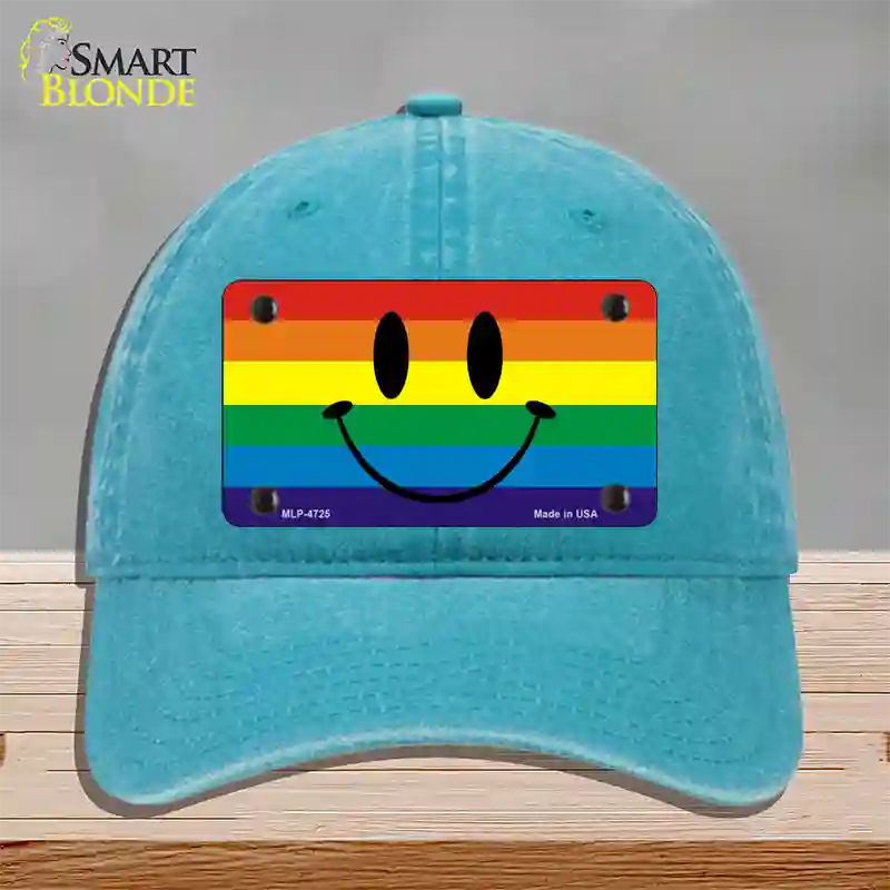 Smiley Face Novelty License Plate Hat Unconstructed Cotton / Lake Blue