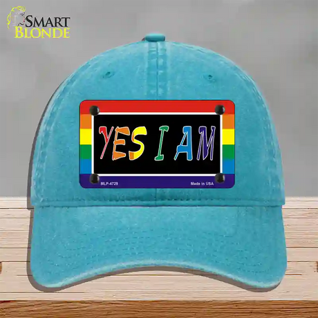 Yes I Am Novelty License Plate Hat Unconstructed Cotton / Lake Blue