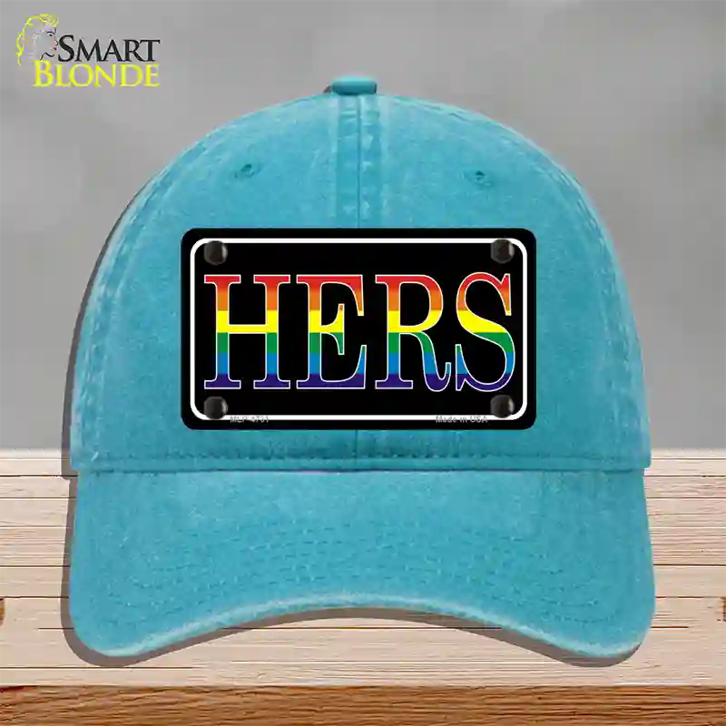 Hers Rainbow Novelty License Plate Hat Unconstructed Cotton / Lake Blue