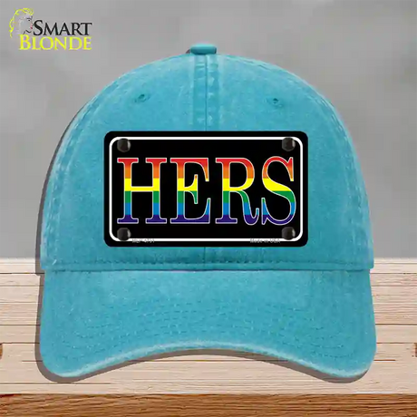 Hers Rainbow Novelty License Plate Hat Unconstructed Cotton / Lake Blue