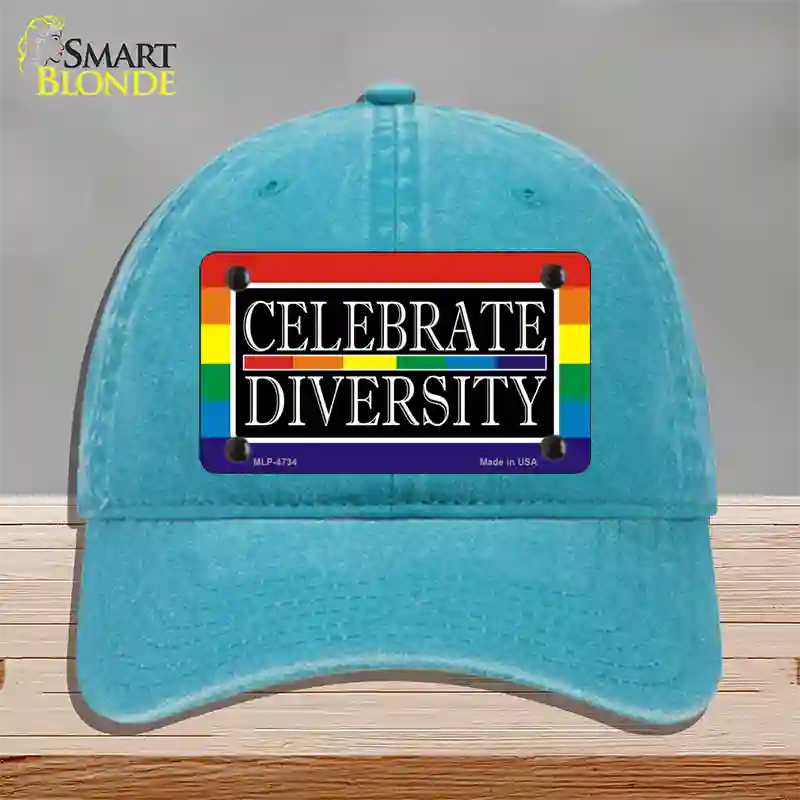 Celebrate Diversity Novelty License Plate Hat Unconstructed Cotton / Lake Blue