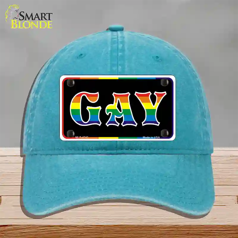 Gay Novelty License Plate Hat Unconstructed Cotton / Lake Blue