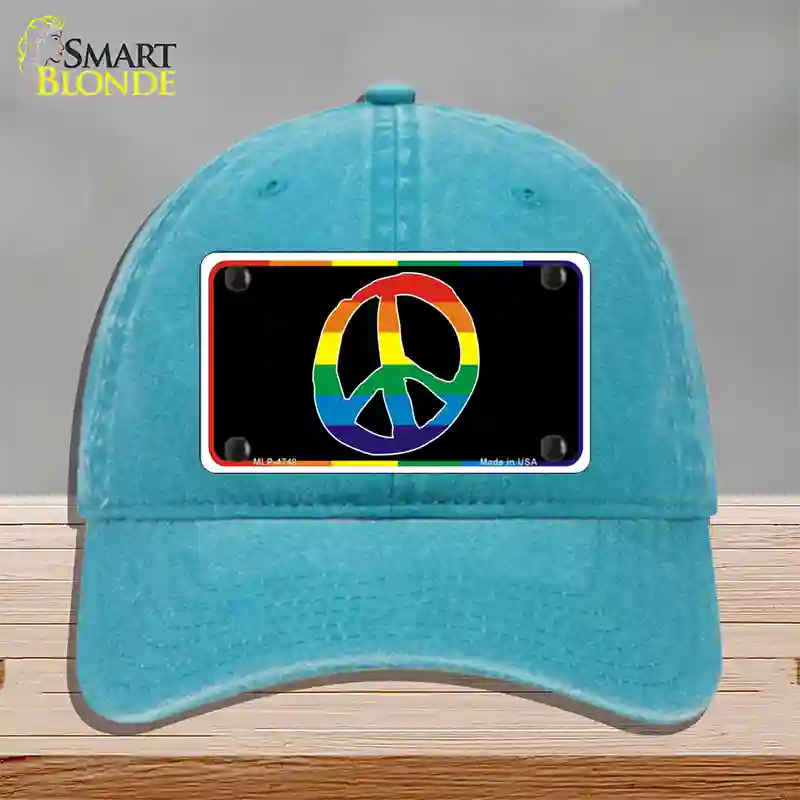 Peace Sign Novelty License Plate Hat Unconstructed Cotton / Lake Blue