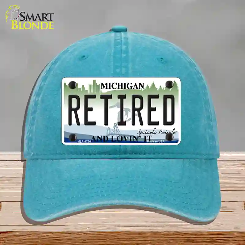 Retired Michigan State Novelty License Plate Hat Unconstructed Cotton / Lake Blue