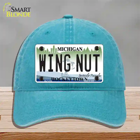 Wing Nut Michigan State Novelty License Plate Hat Unconstructed Cotton / Lake Blue