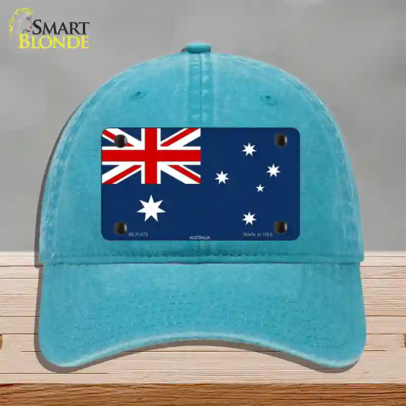 Australia Flag Novelty License Plate Hat Unconstructed Cotton / Lake Blue