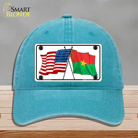 United States Burkina Faso Crossed Flags Novelty License Plate Hat Sign Unconstructed Cotton / Lake Blue