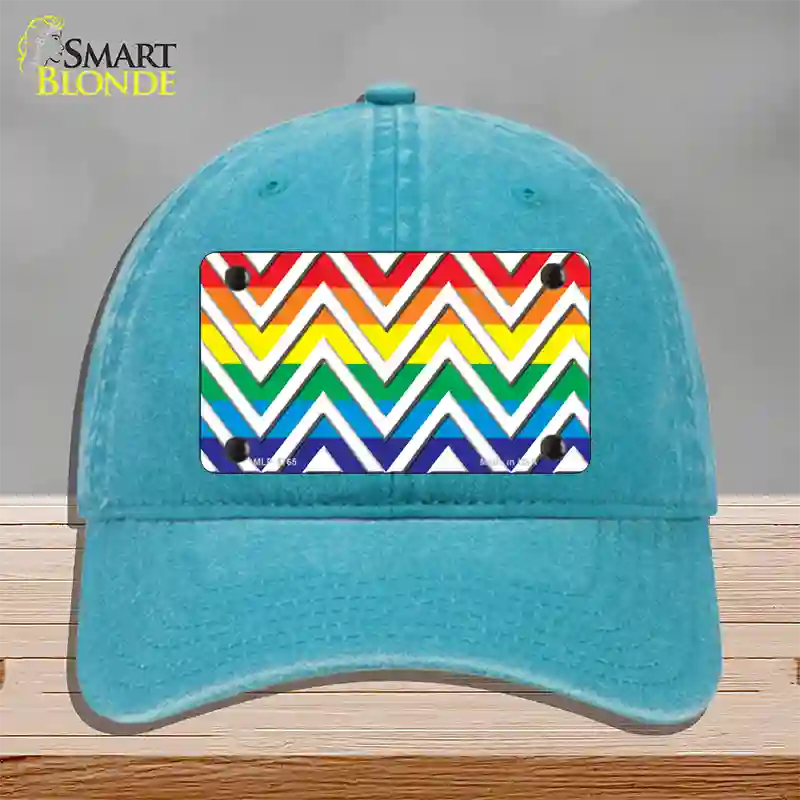 Rainbow White Chevron Novelty License Plate Hat Unconstructed Cotton / Lake Blue